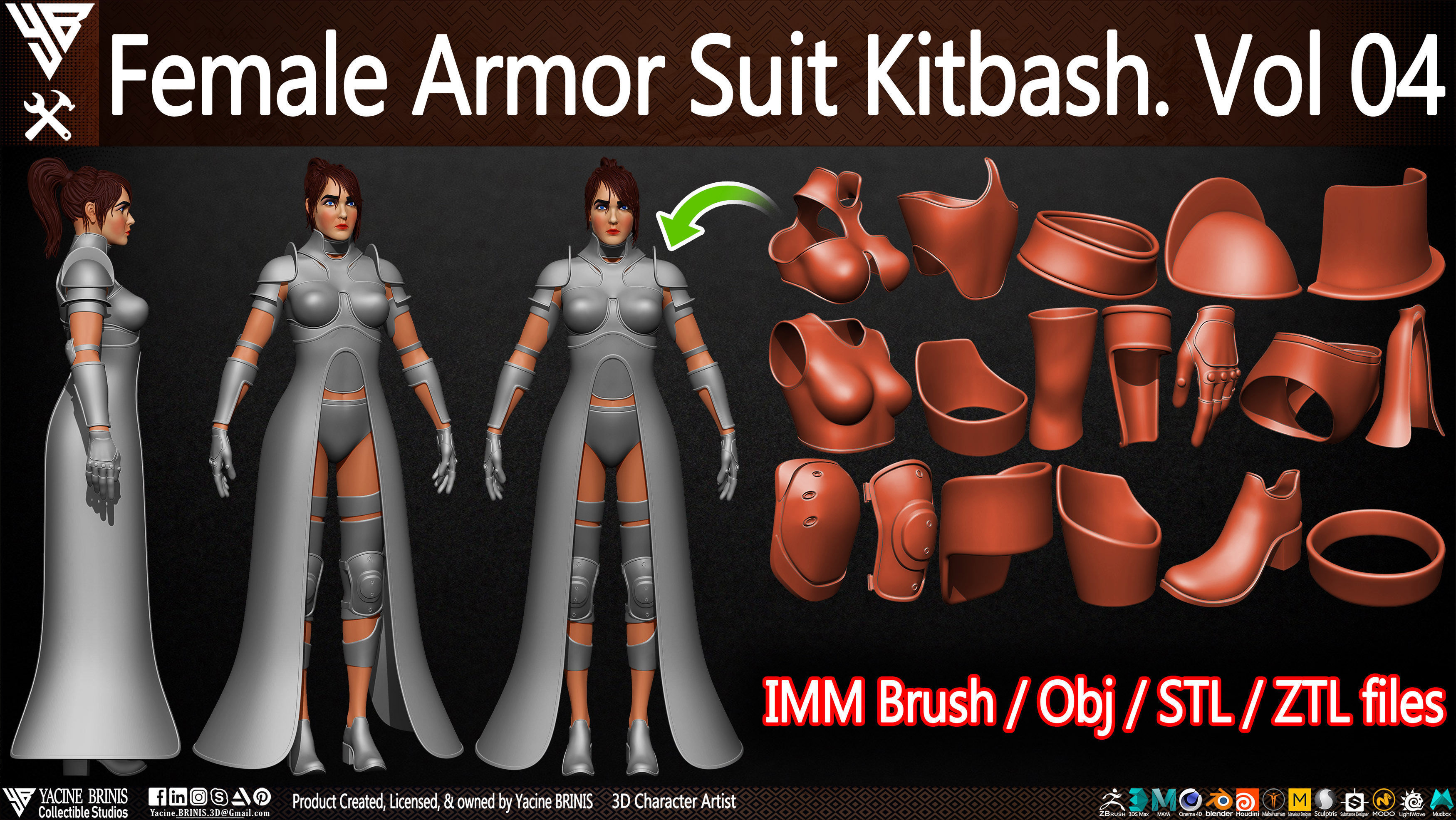 Female Armor Suit Kitbash Vol 04 Low-poly 3D model_11