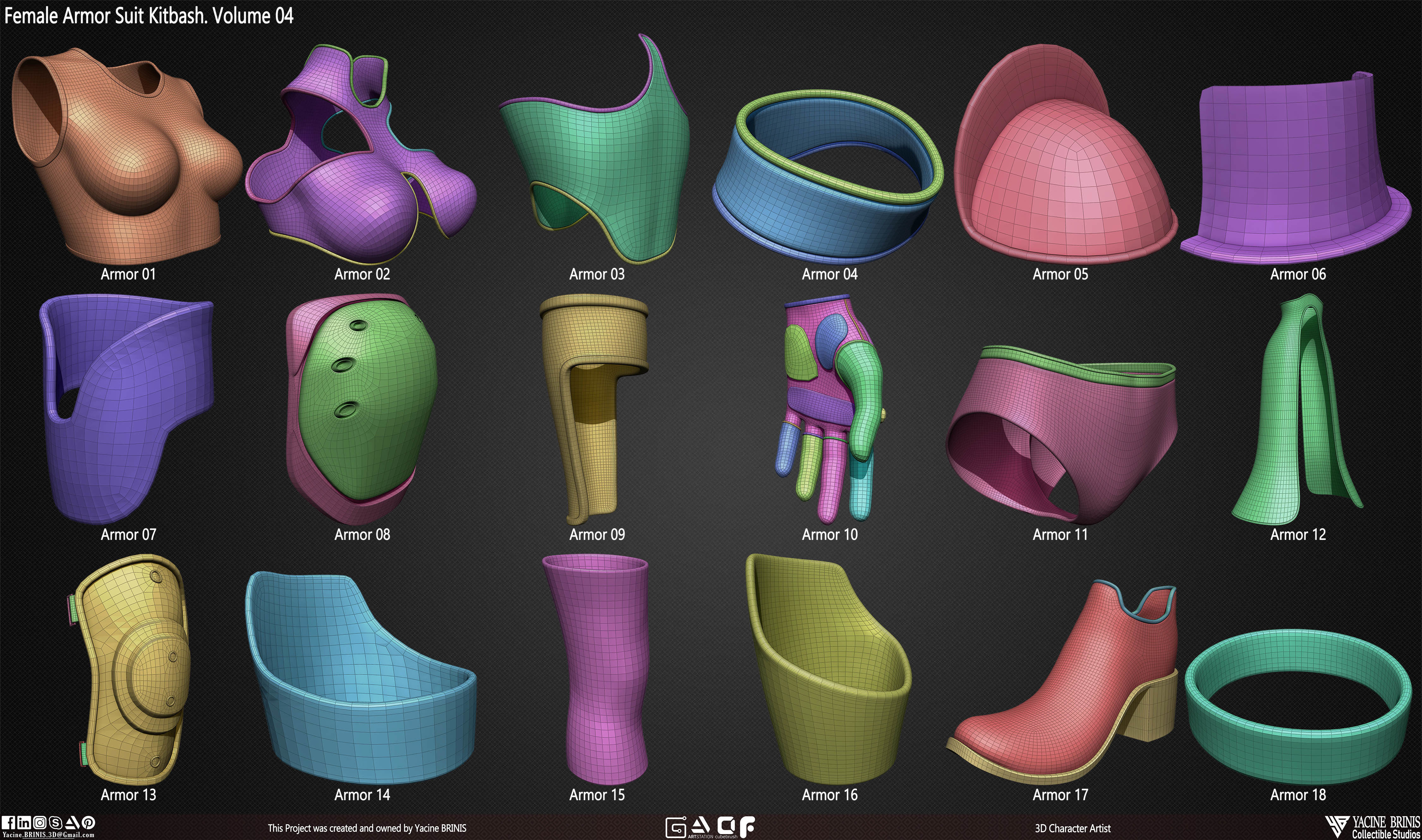 Female Armor Suit Kitbash Vol 04 Low-poly 3D model_10