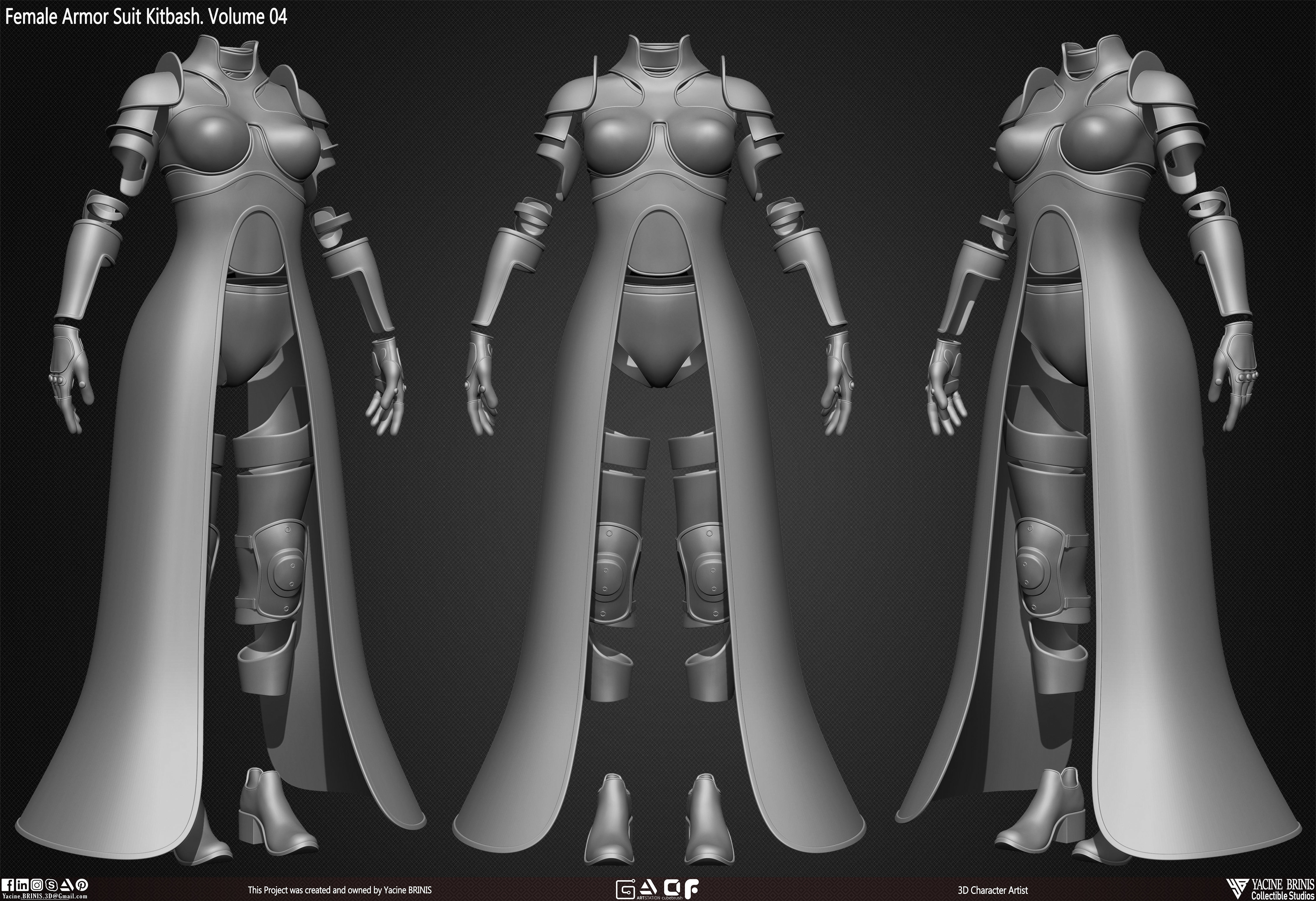 Female Armor Suit Kitbash Vol 04 Low-poly 3D model_5