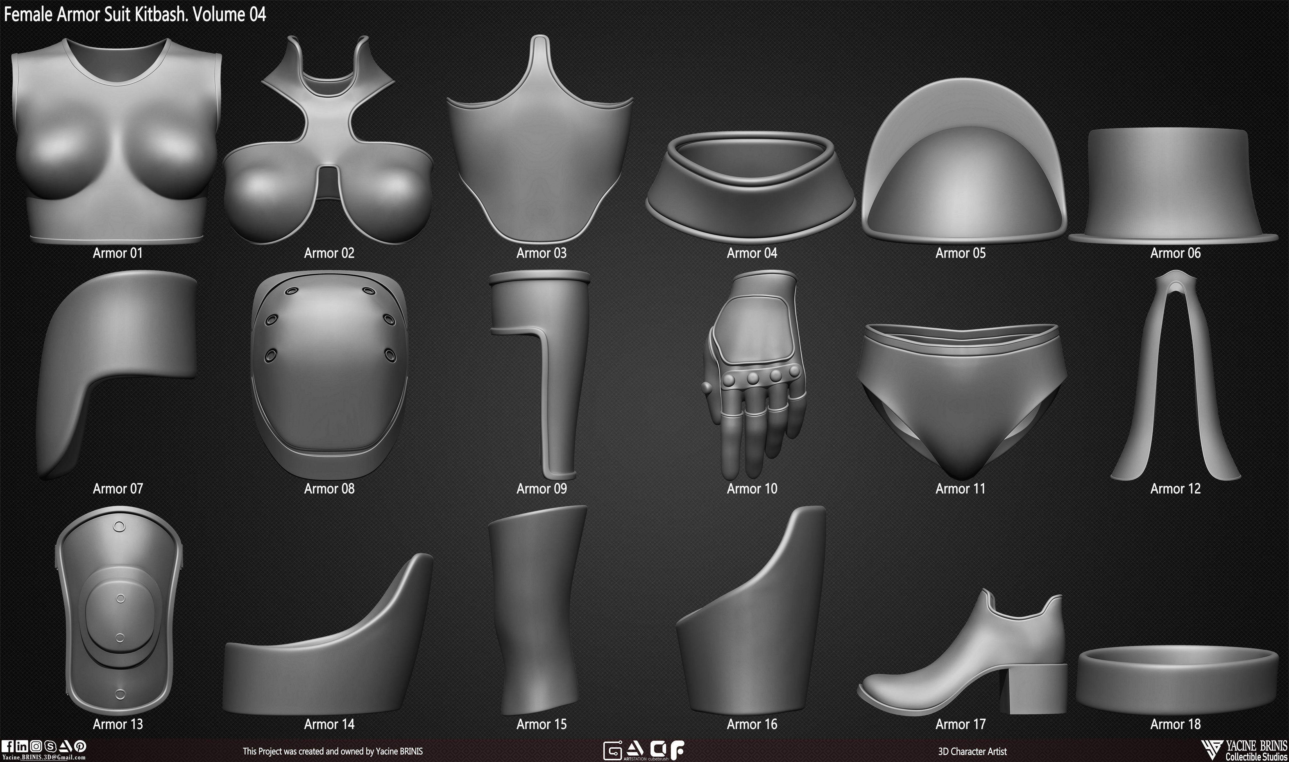Female Armor Suit Kitbash Vol 04 Low-poly 3D model_8