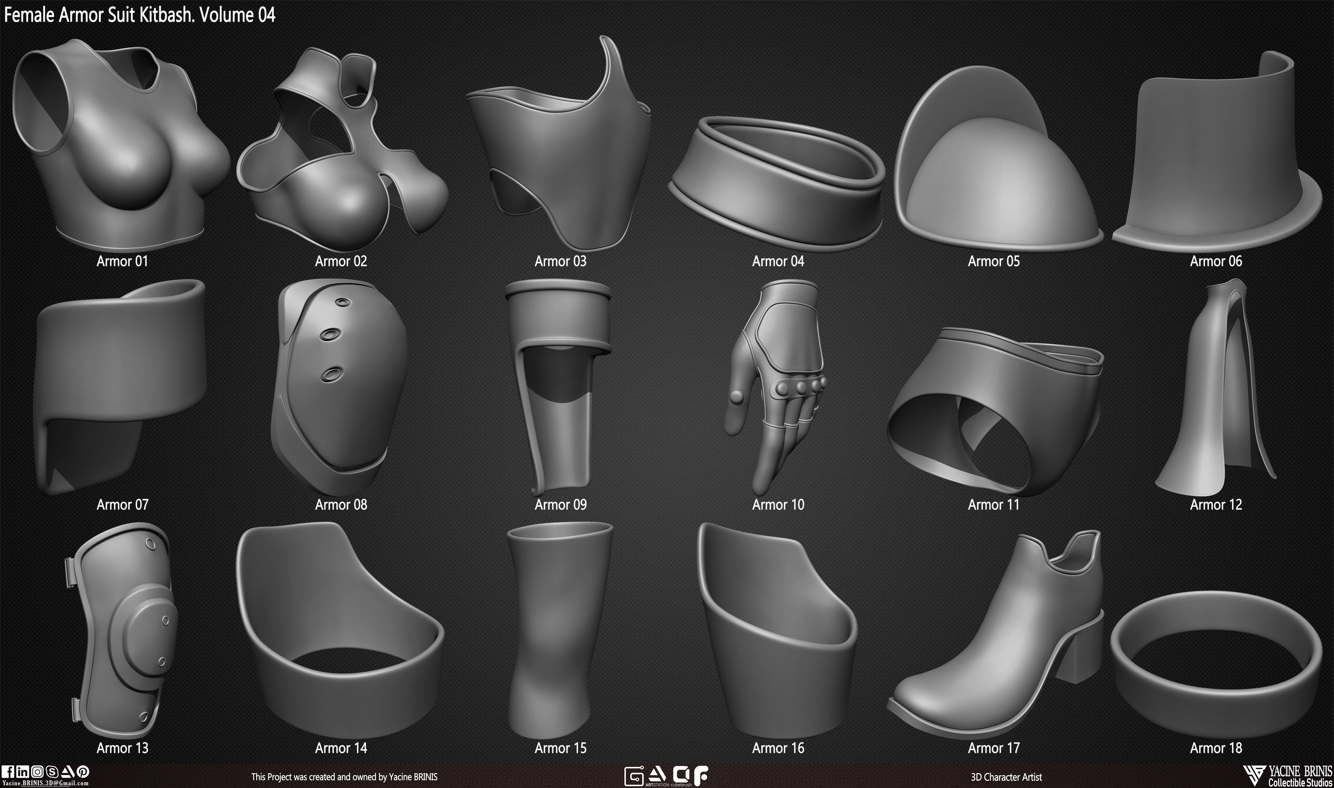 Female Armor Suit Kitbash Vol 04 Low-poly 3D model_9