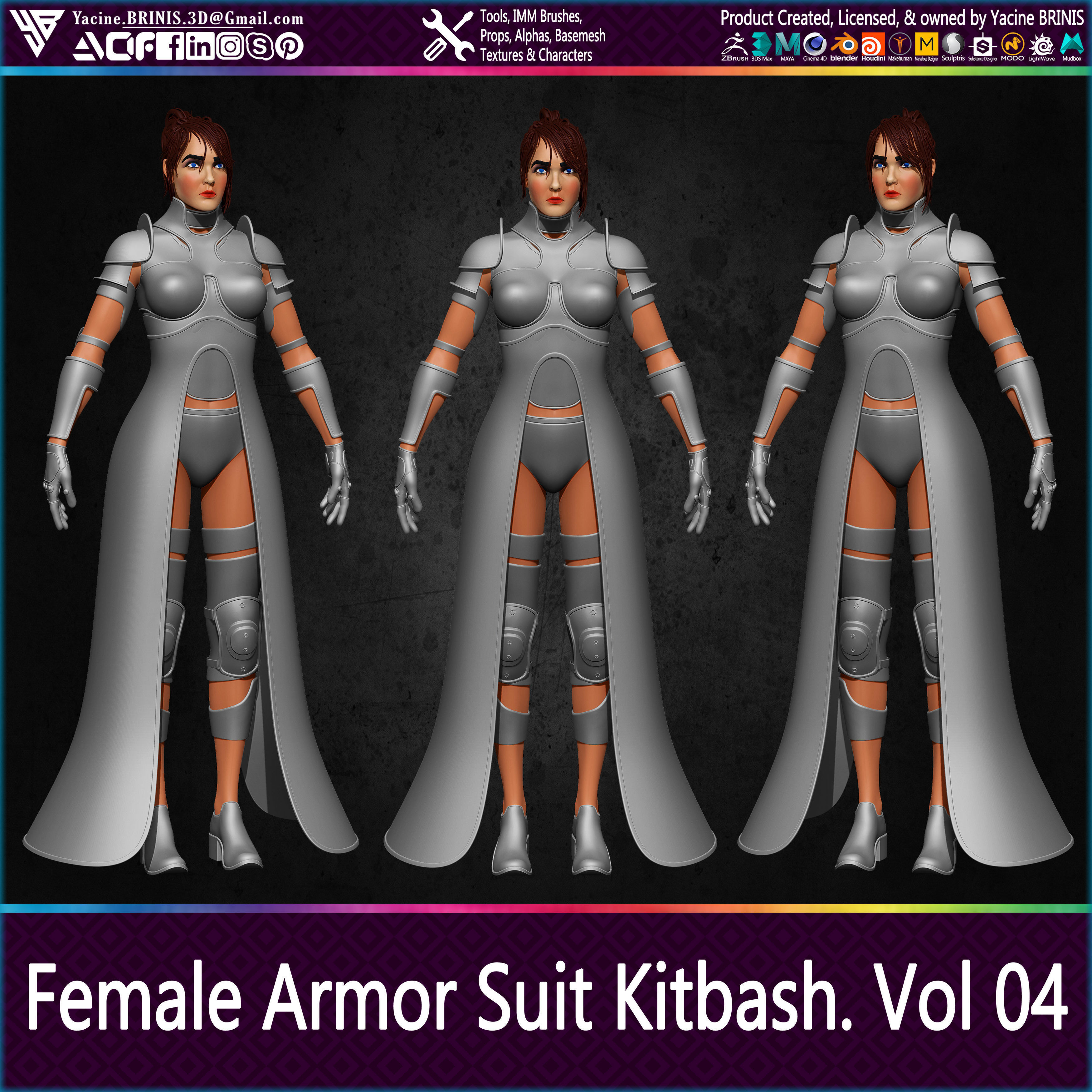 Female Armor Suit Kitbash Vol 04 Low-poly 3D model_12
