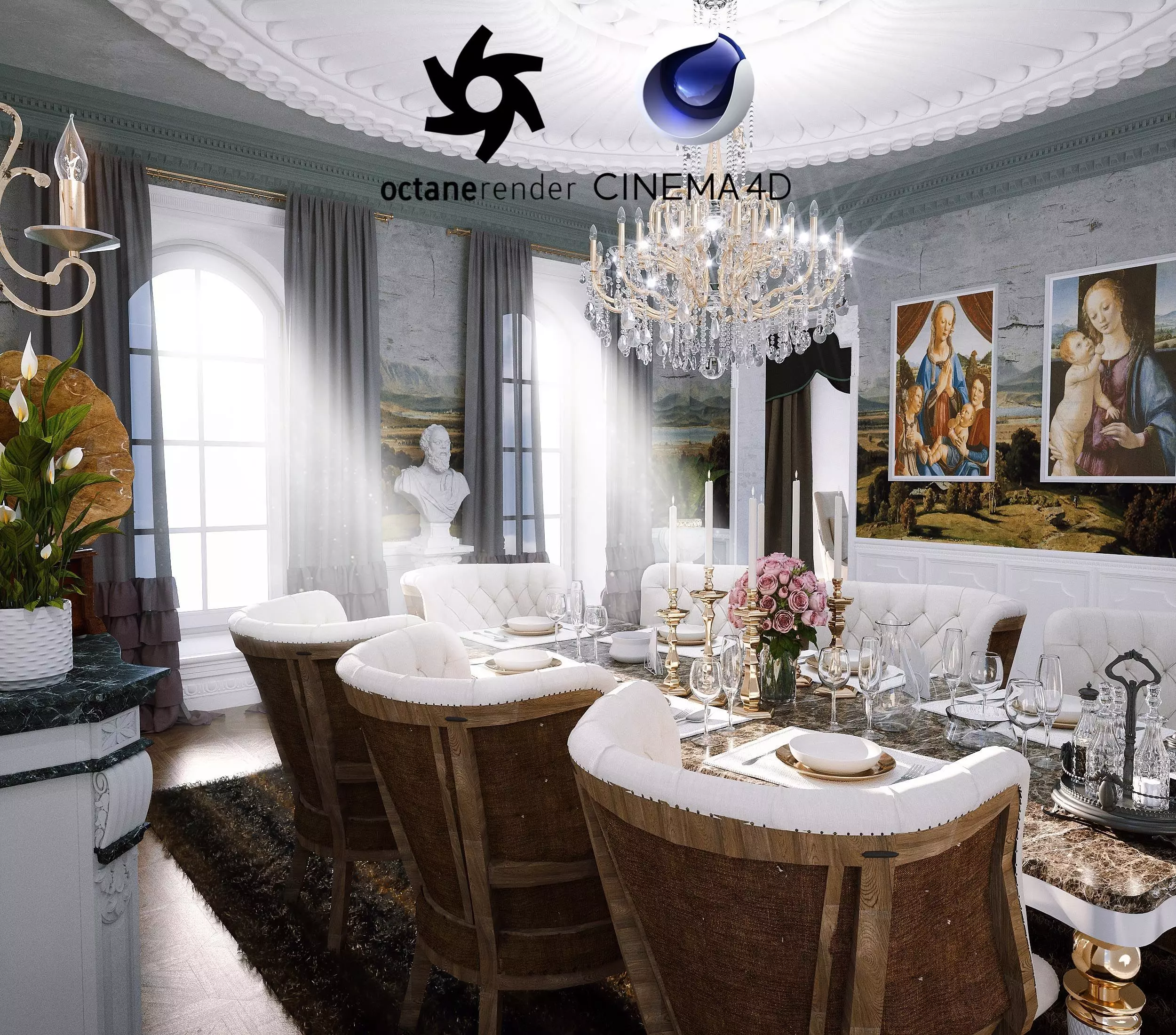 Victorian Room Interior Scene 3D model