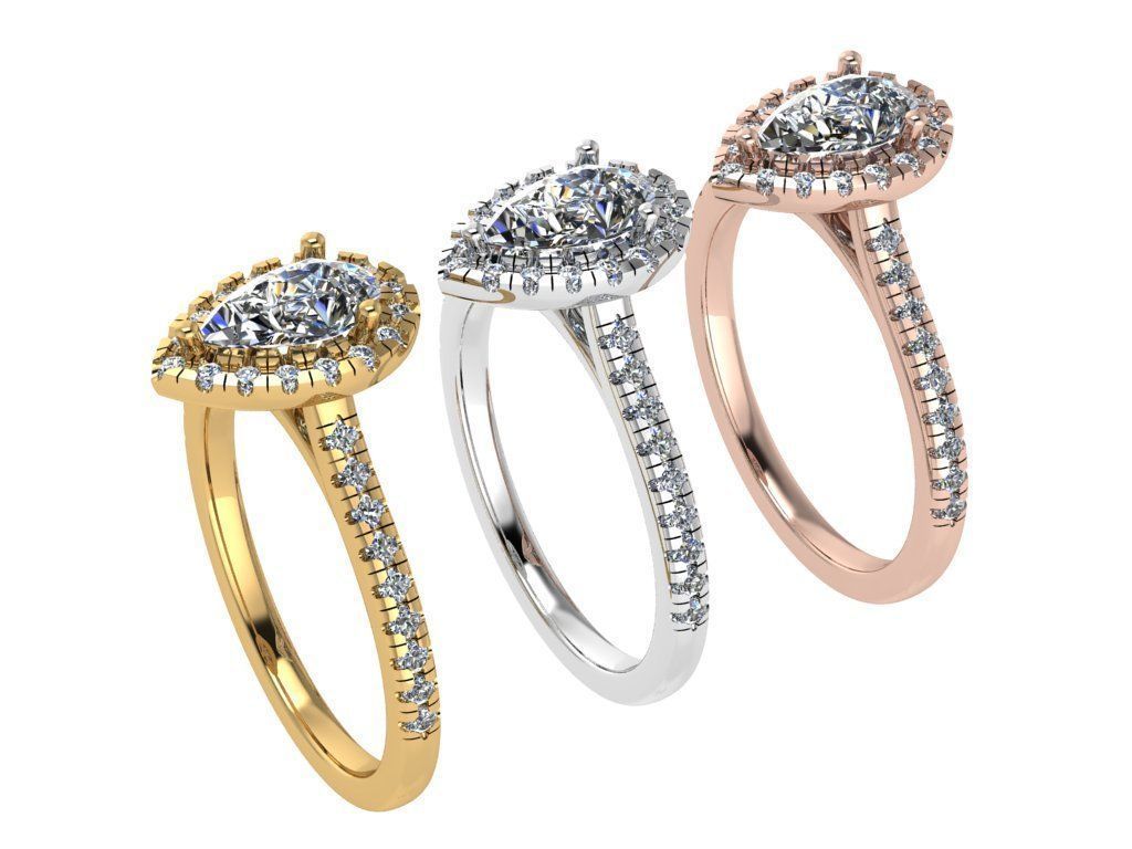 Ring284 pear halo engagement ring gold 3D print model_4