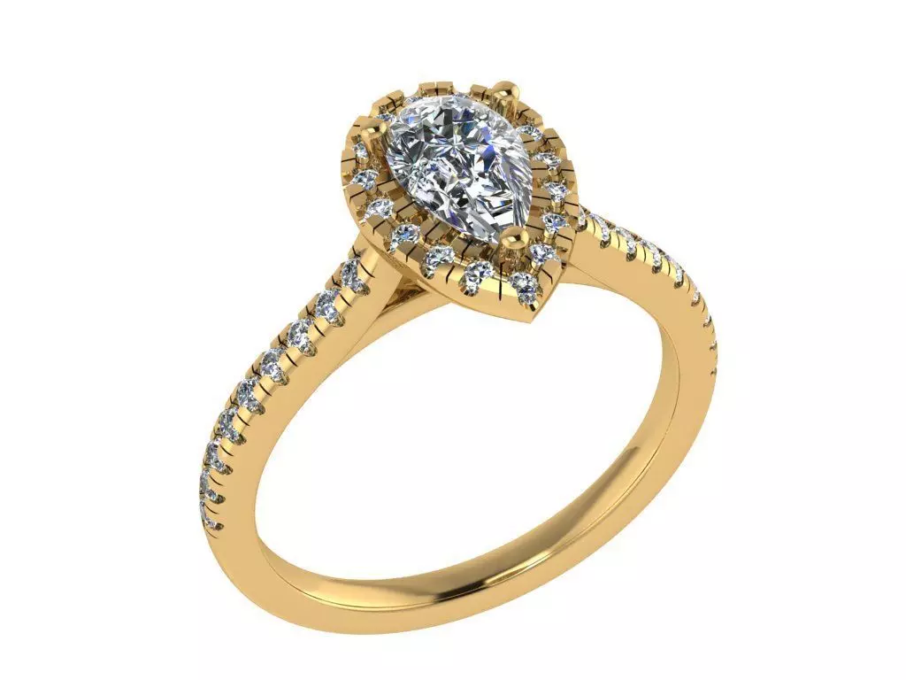 Ring284 pear halo engagement ring gold 3D print model_0