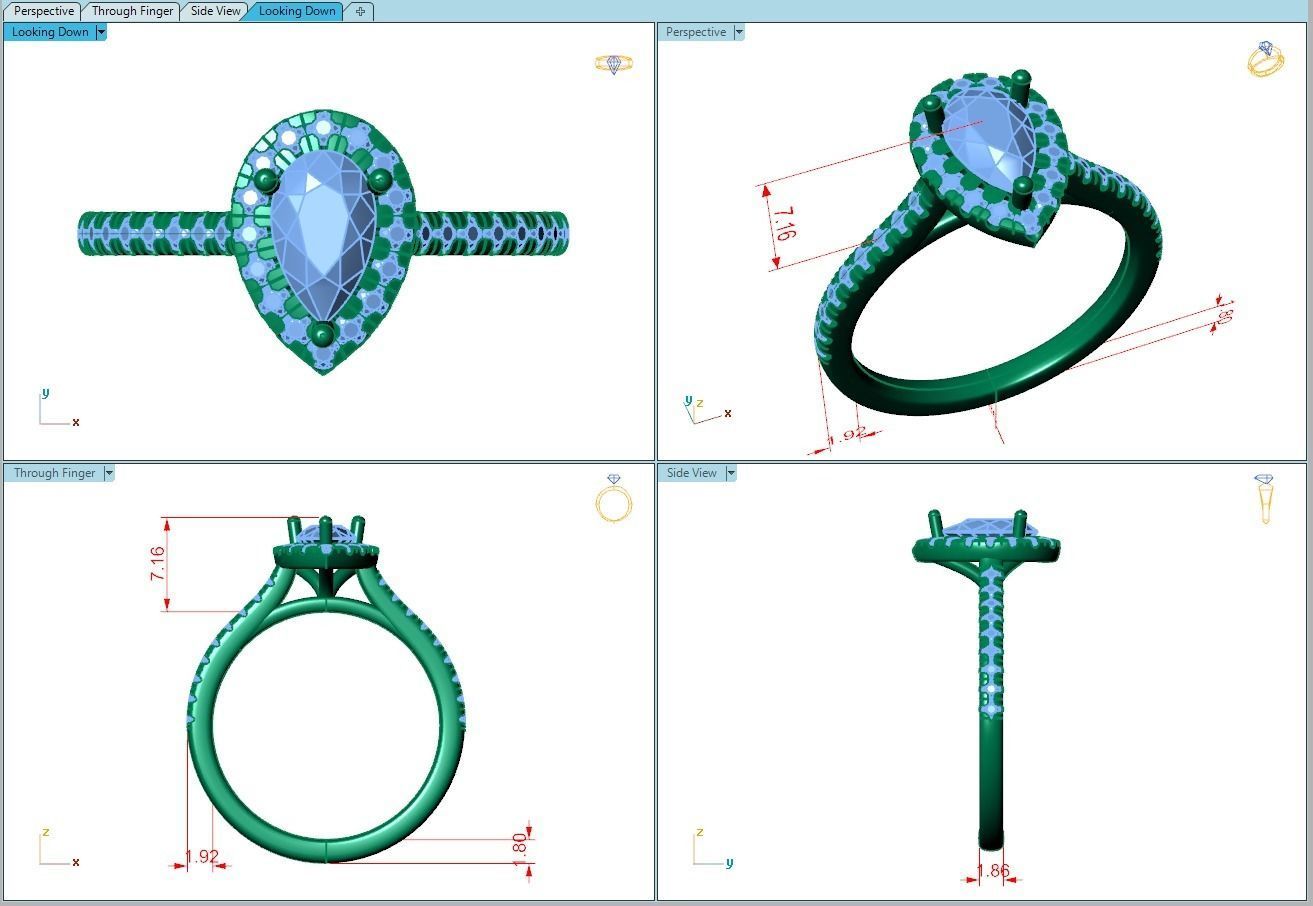 Ring284 pear halo engagement ring gold 3D print model_5