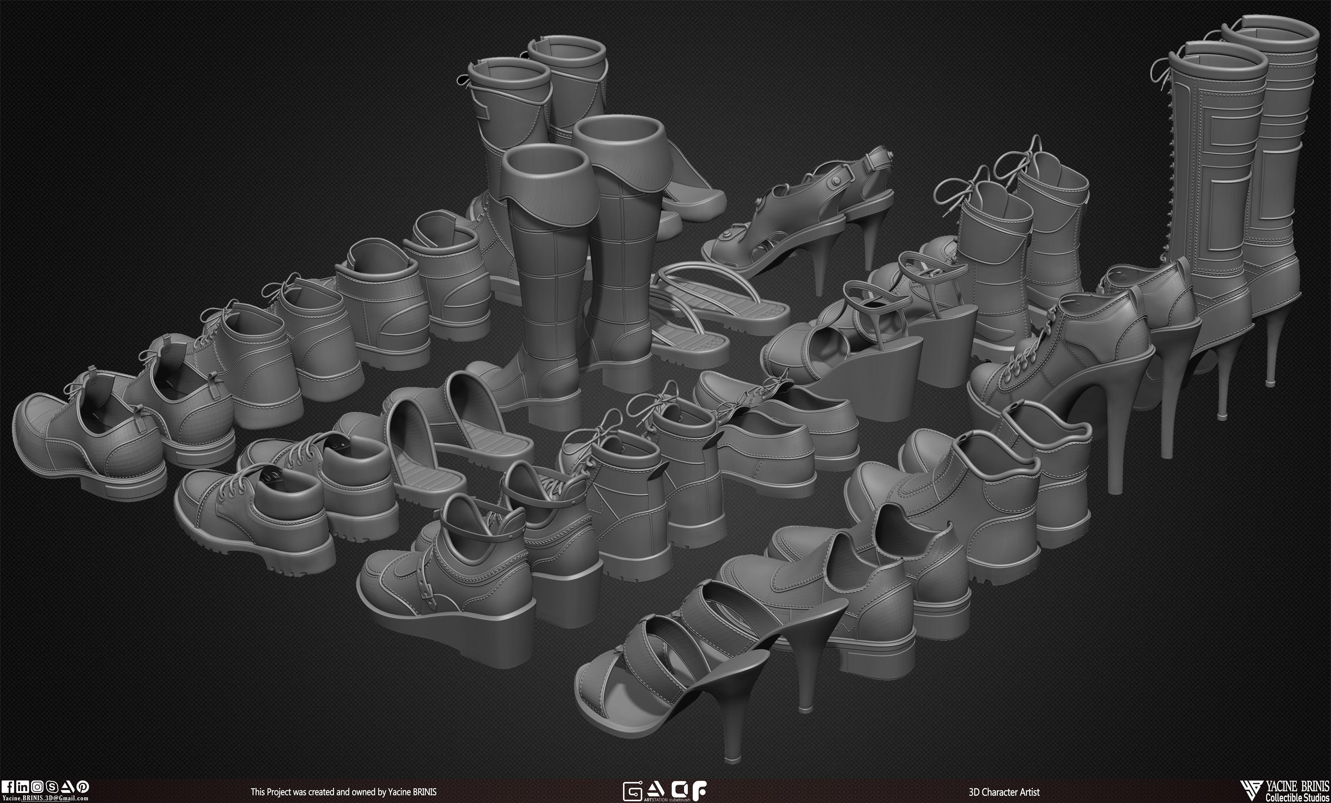 Pack of 20 Shoes Volume 05 Low-poly 3D model_32