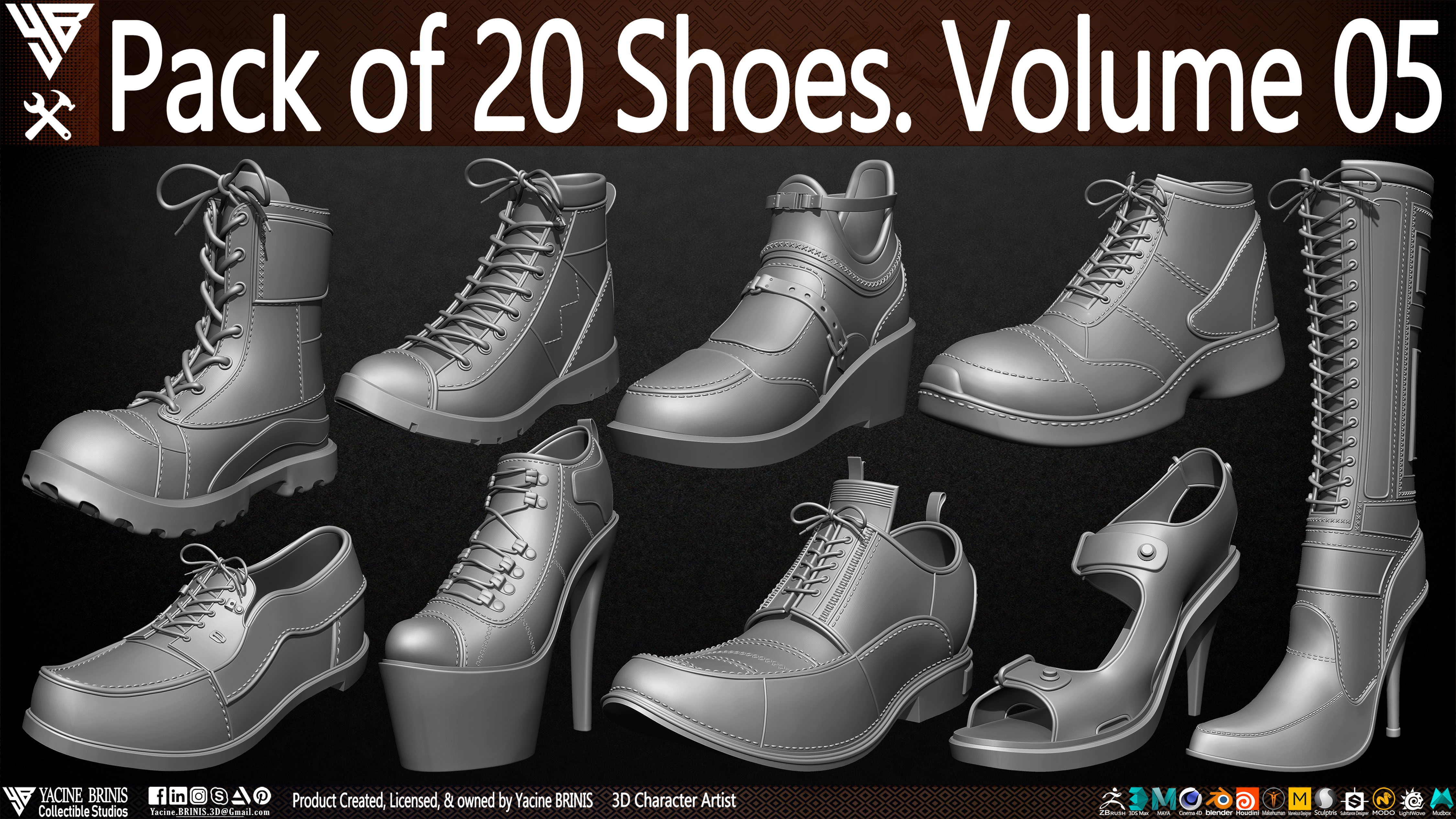 Pack of 20 Shoes Volume 05 Low-poly 3D model_26