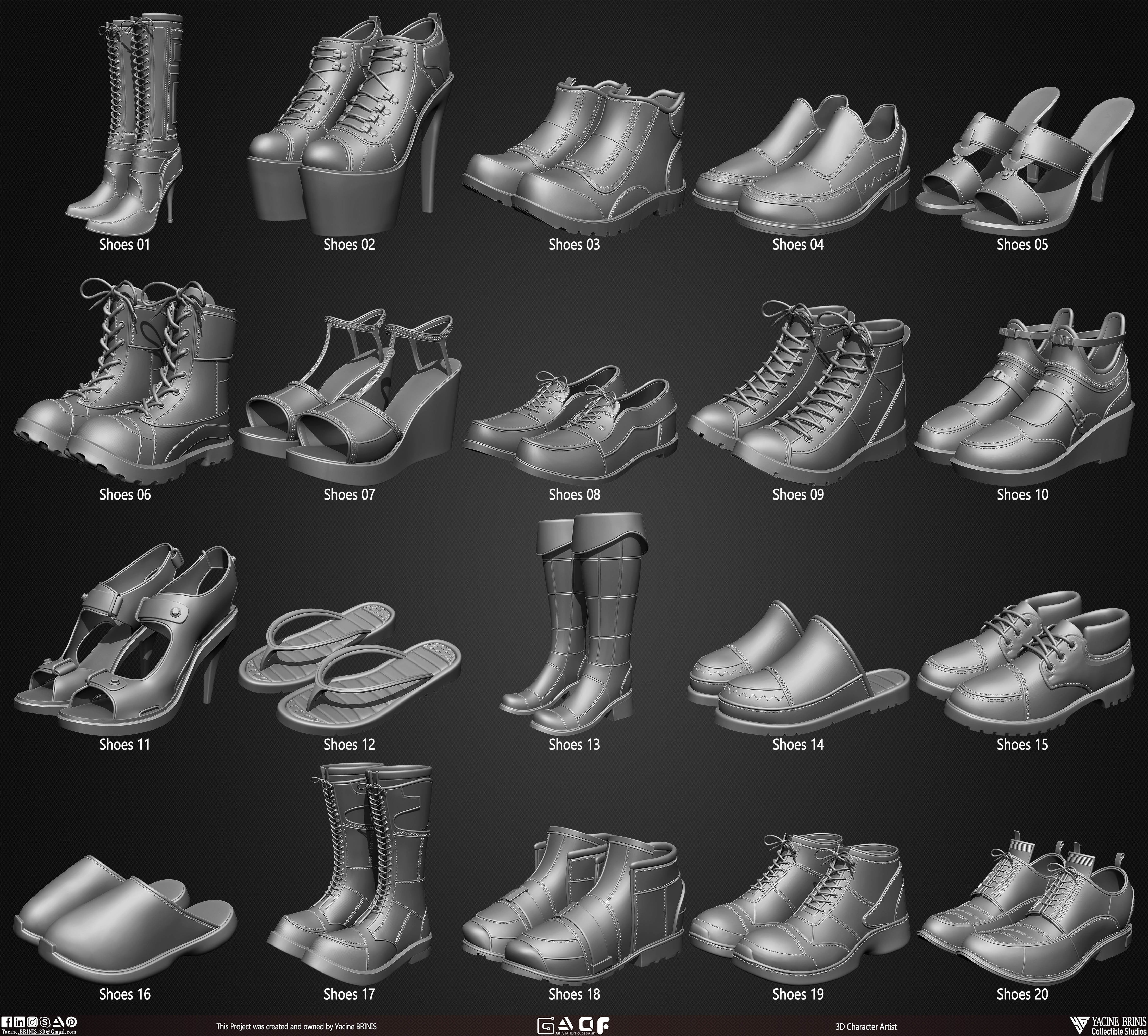 Pack of 20 Shoes Volume 05 Low-poly 3D model_28