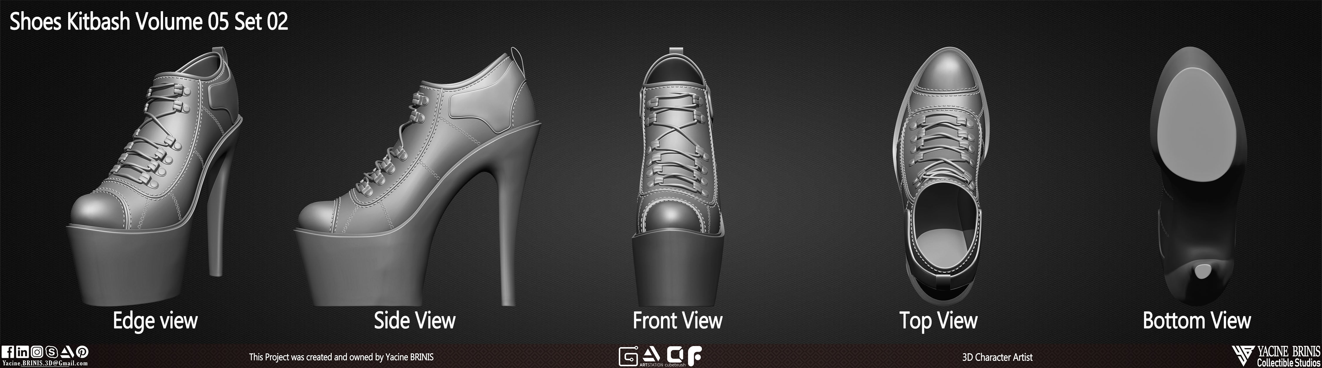 Pack of 20 Shoes Volume 05 Low-poly 3D model_7