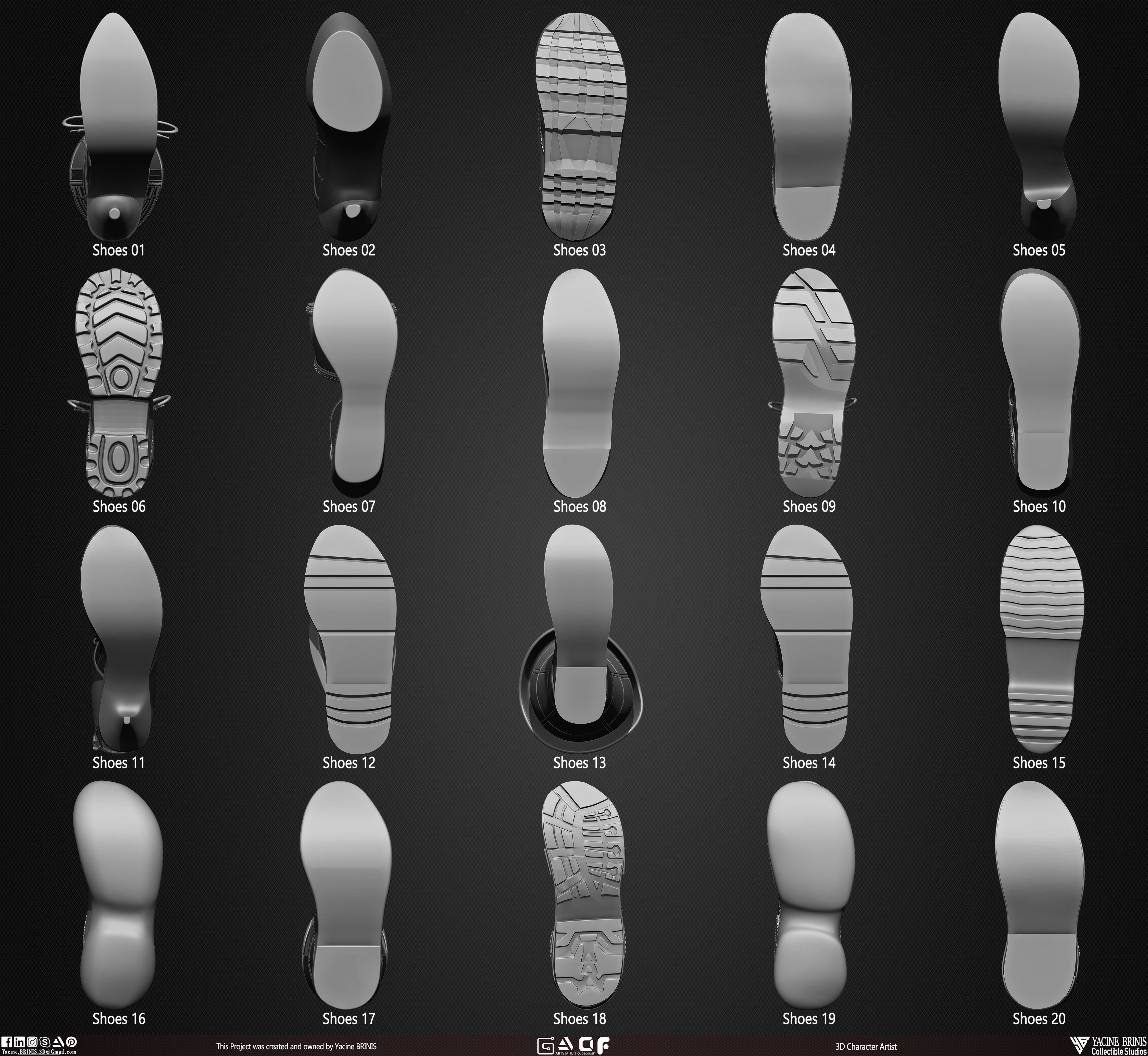 Pack of 20 Shoes Volume 05 Low-poly 3D model_5