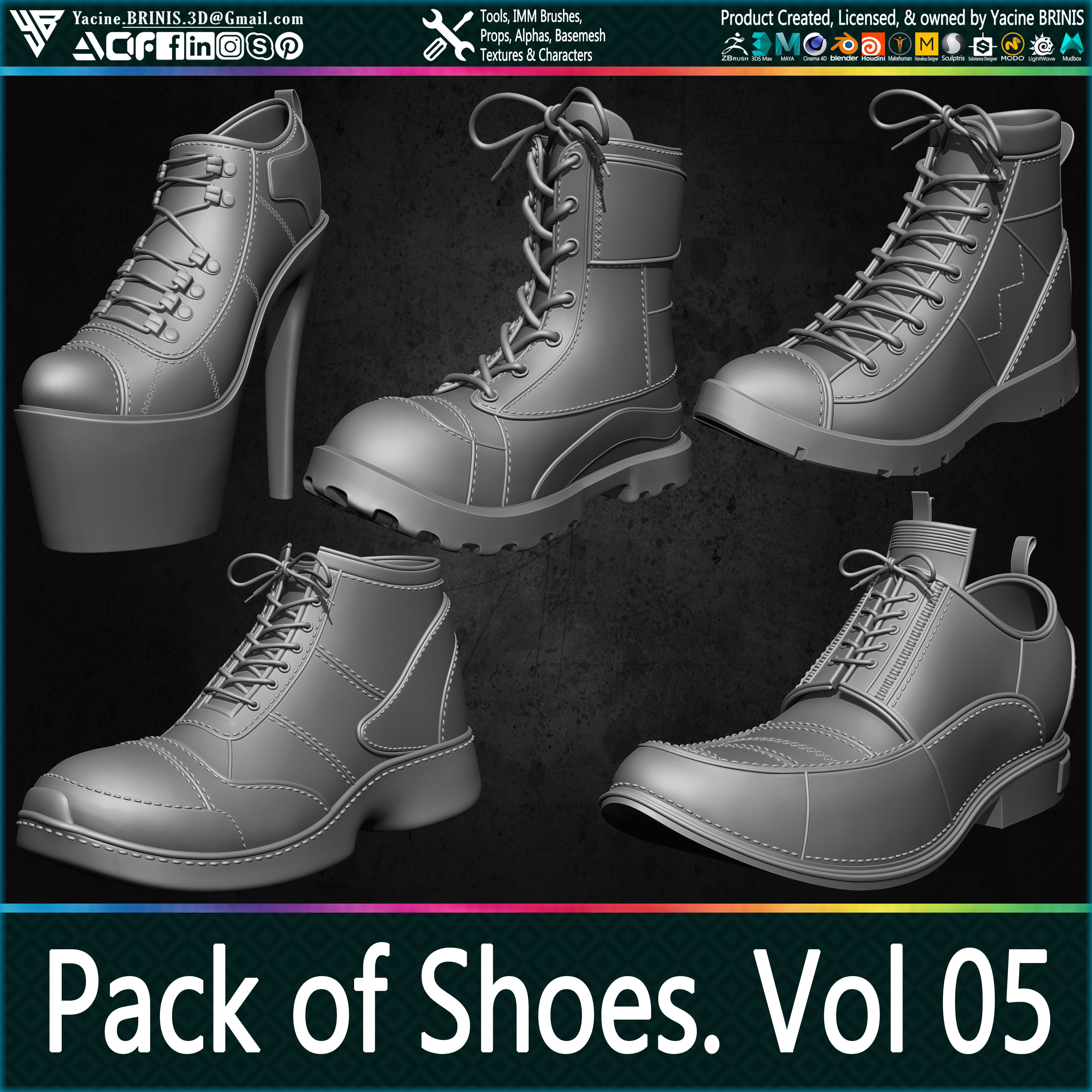 Pack of 20 Shoes Volume 05 Low-poly 3D model_27