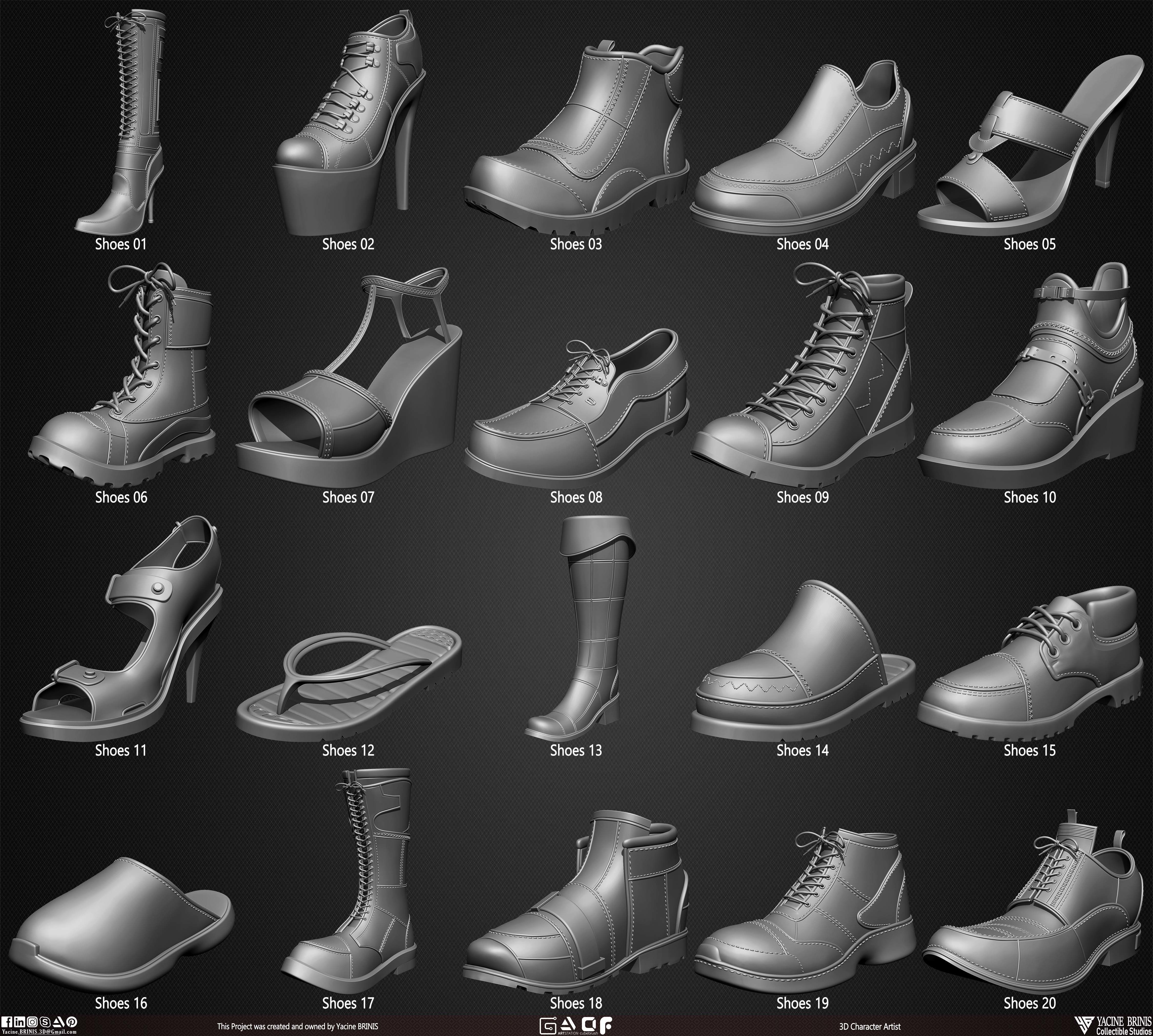 Pack of 20 Shoes Volume 05 Low-poly 3D model_1