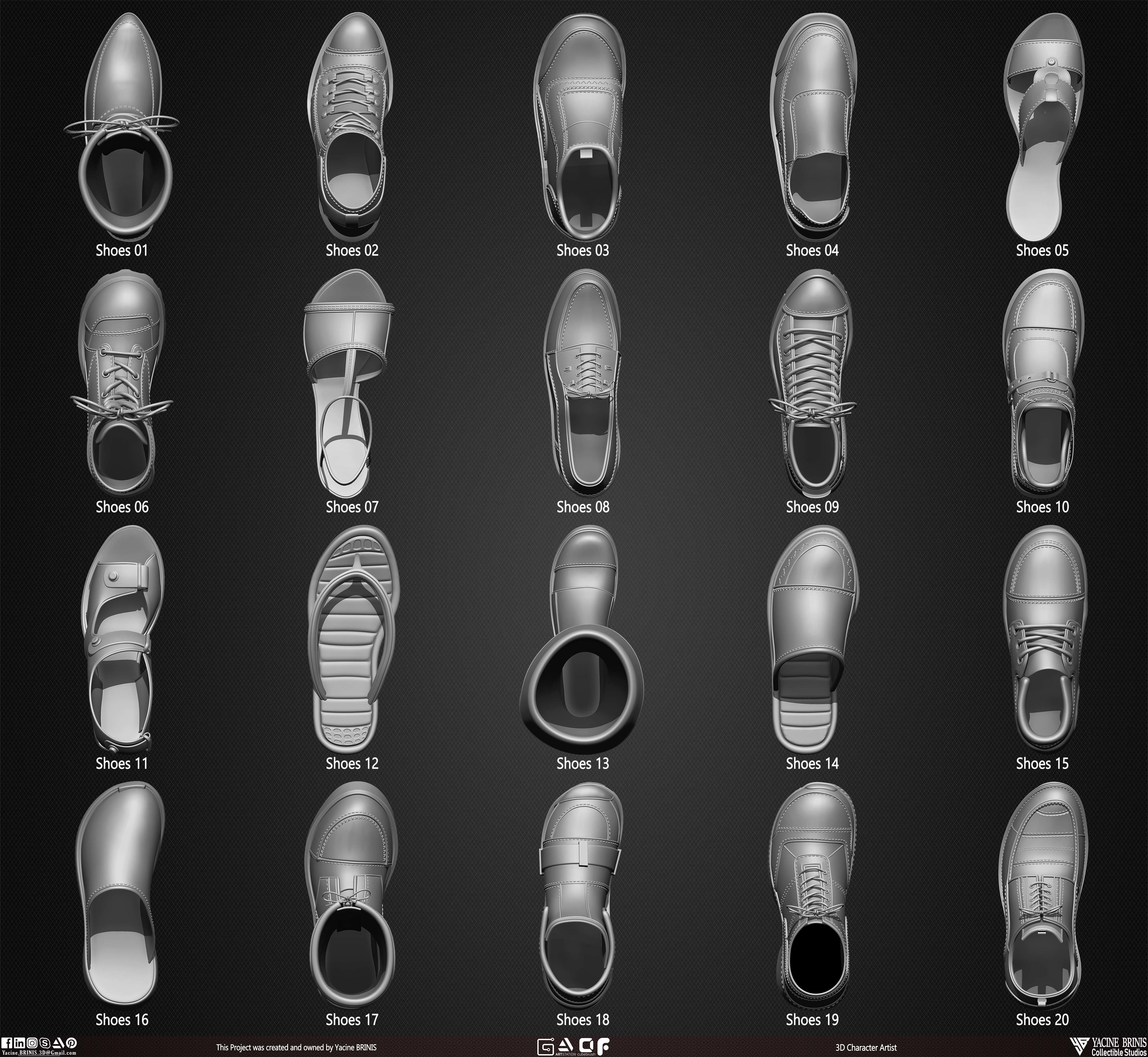 Pack of 20 Shoes Volume 05 Low-poly 3D model_4