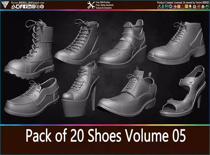Pack of 20 Shoes Volume 05 Low-poly 3D model