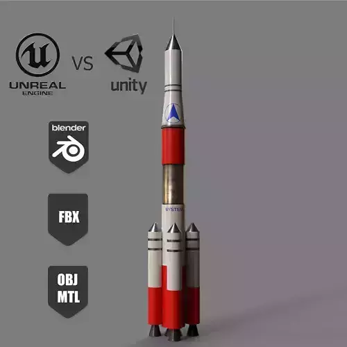 A low-poly 3D model of a simple model of a space rocket