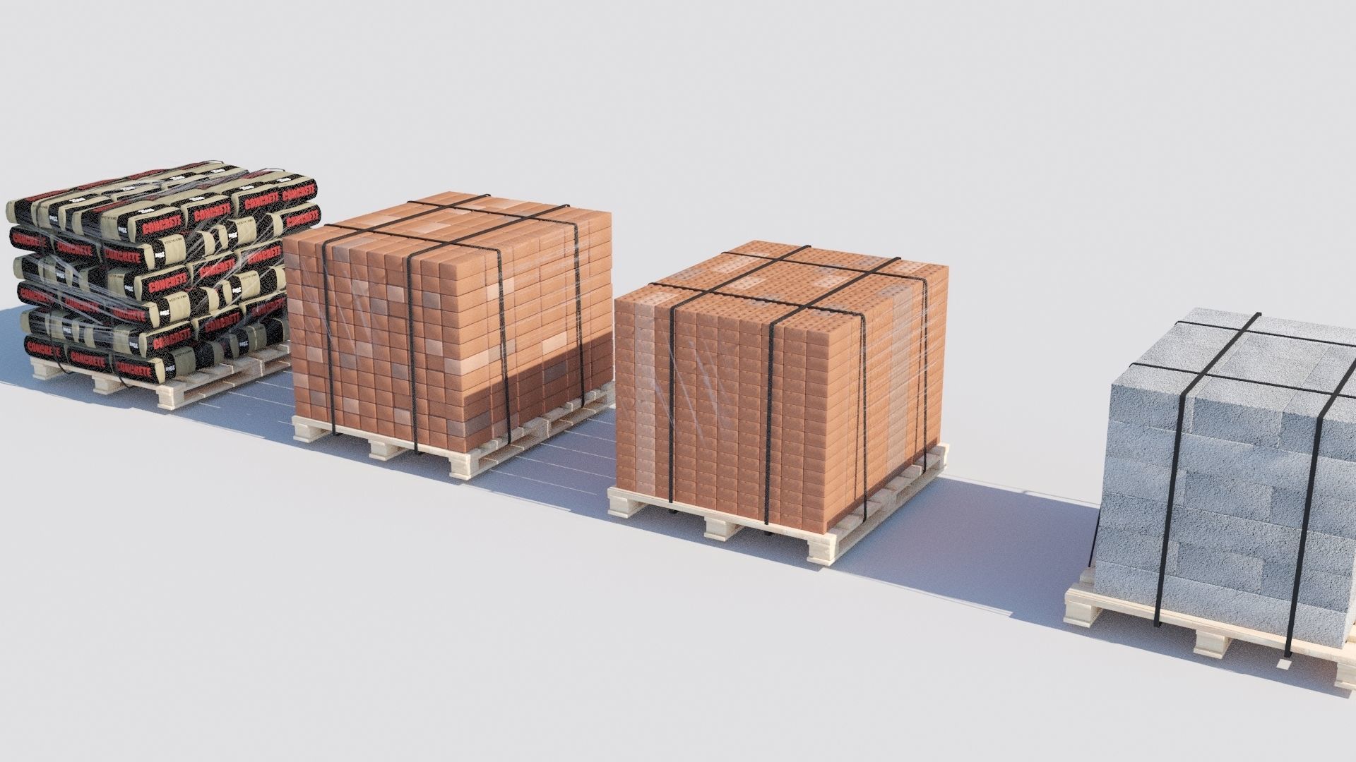 Pallet Collection with bricks 3D model_1