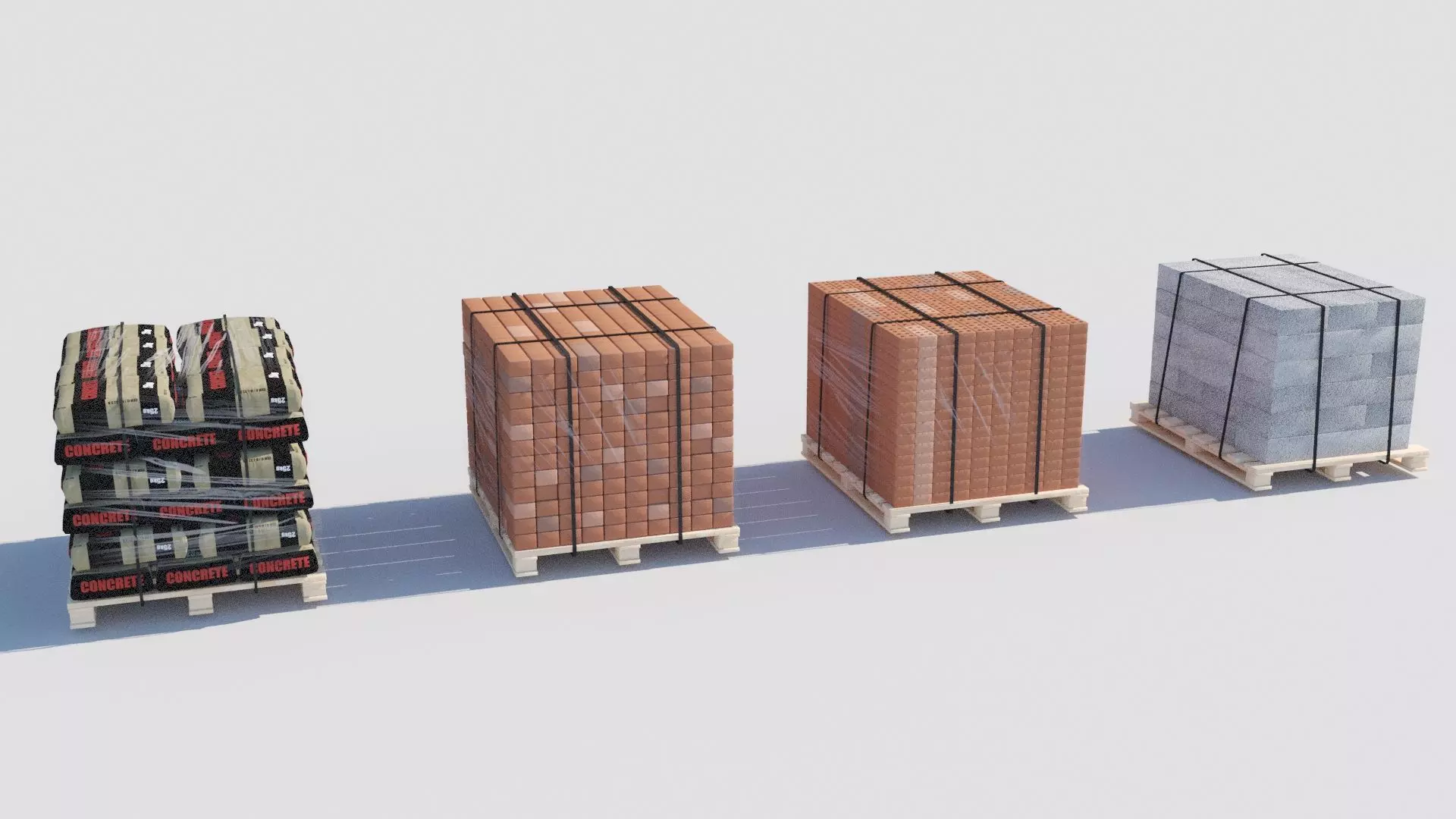 Pallet Collection with bricks 3D model_0