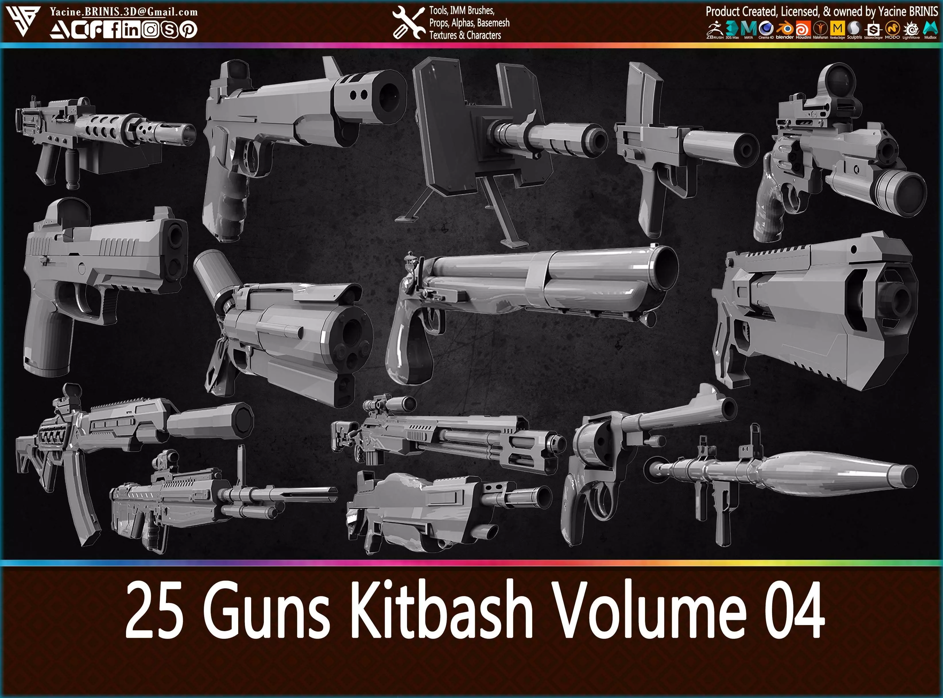 25 Guns Kitbash Volume 04 Low-poly 3D model_0