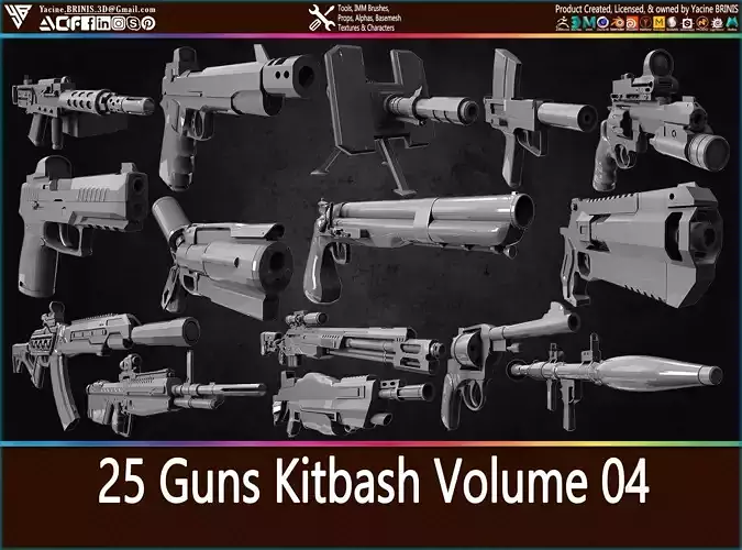 25 Guns Kitbash Volume 04 Low-poly 3D model