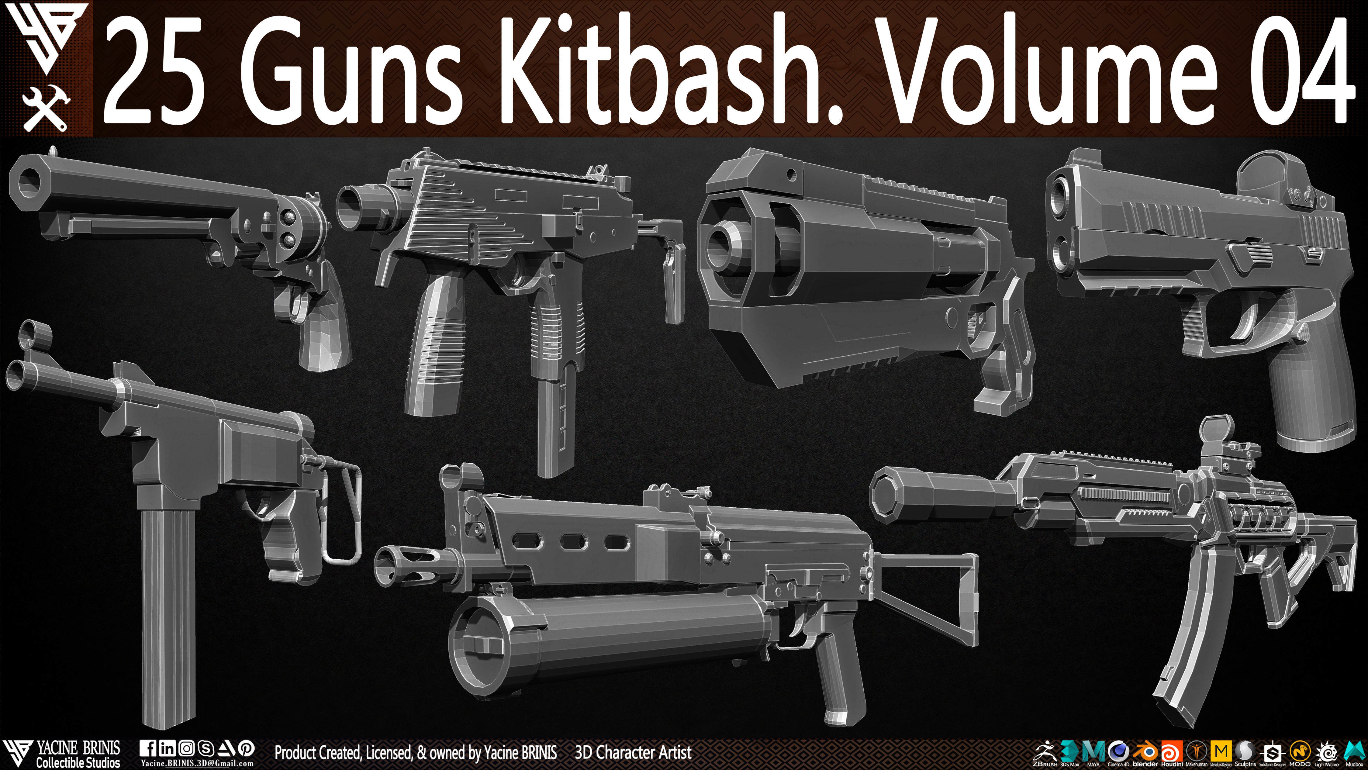 25 Guns Kitbash Volume 04 Low-poly 3D model_30