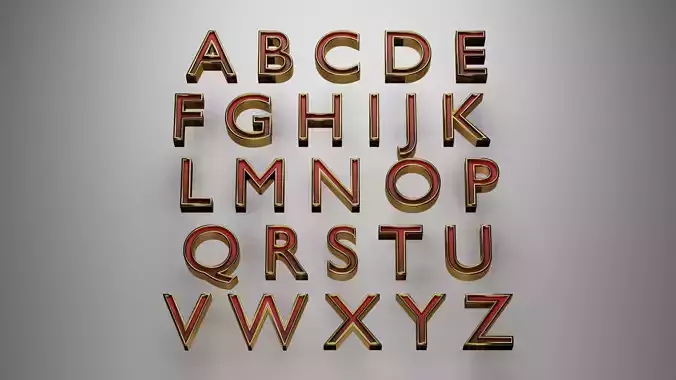 3d Letters A-Z alphabet in gold