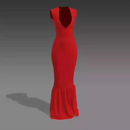 RED DRESS MATTE V NECKLINE FISHTAIL SKIRT 