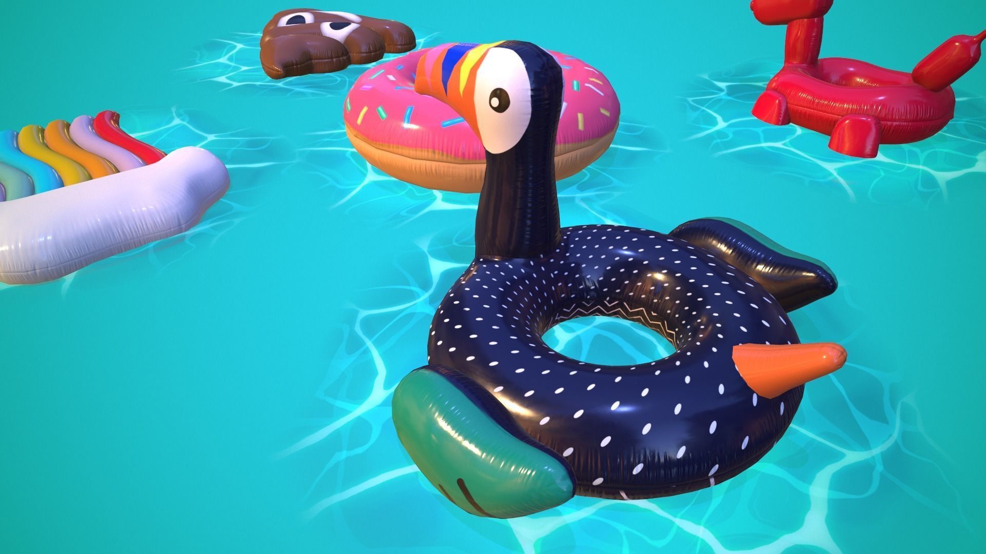 Inflatable Pool Floats PACK II Low-poly 3D model_17