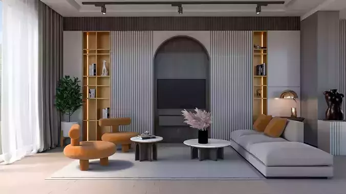 Small Modern Living Room and Kitchen