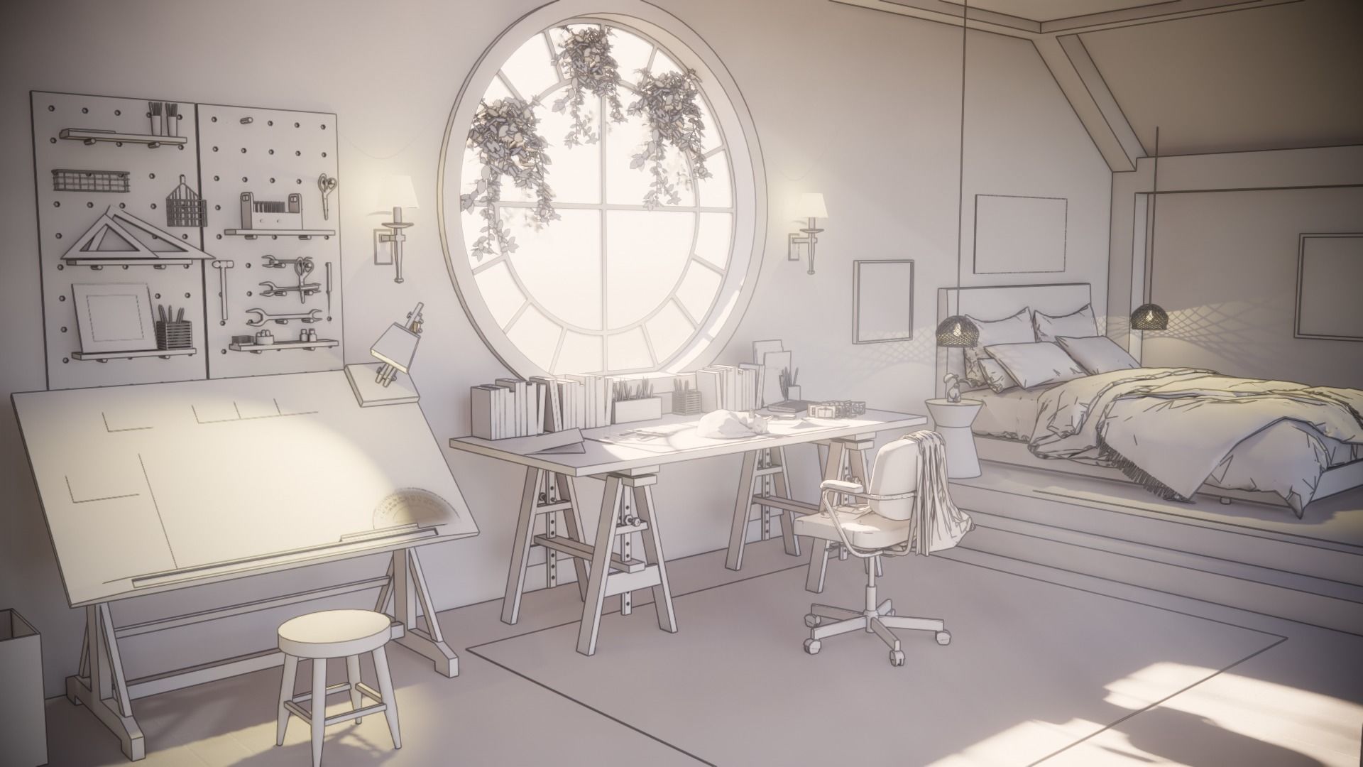 Carpenter  cabin of architect Low-poly 3D model_9