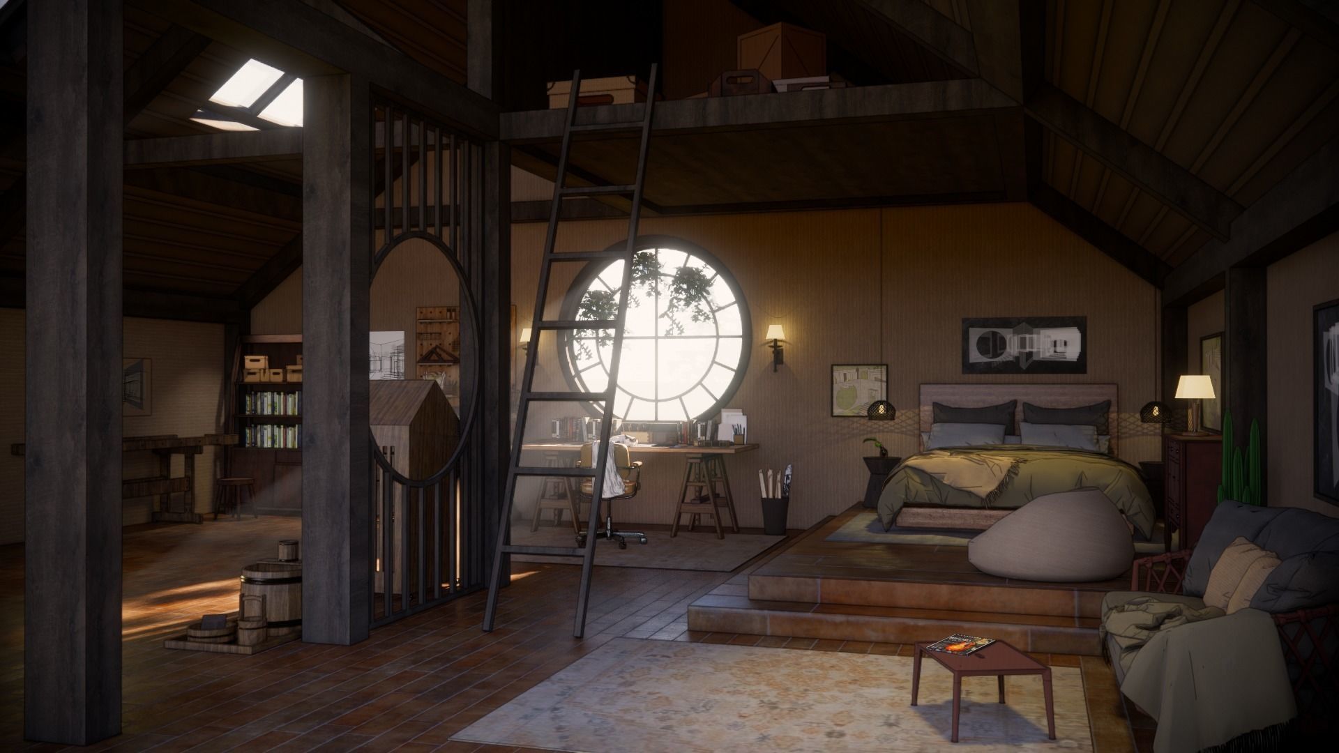 Carpenter  cabin of architect Low-poly 3D model_4