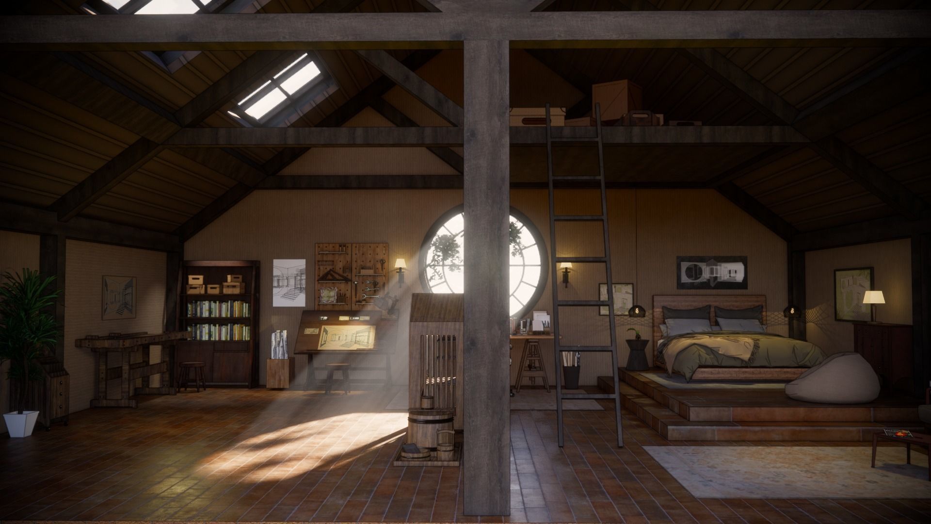 Carpenter  cabin of architect Low-poly 3D model_3