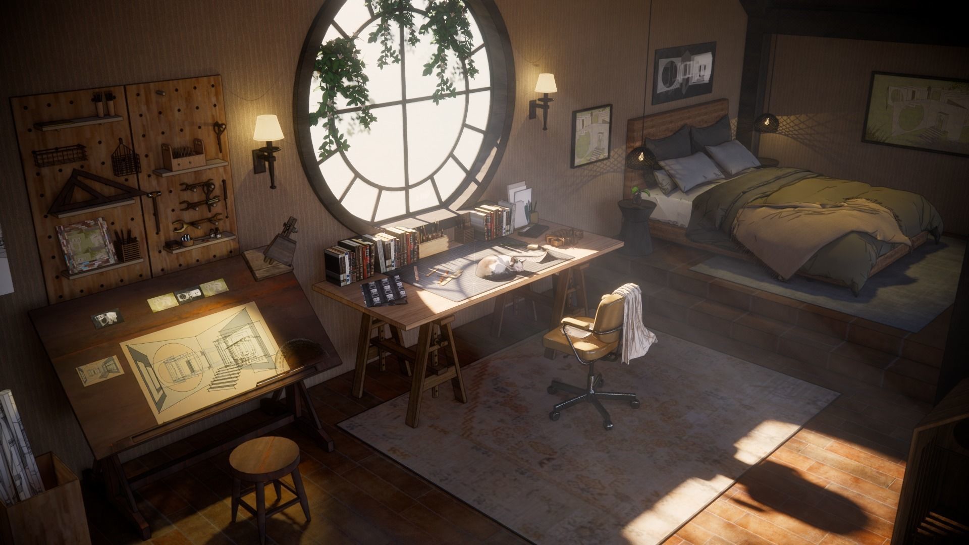 Carpenter  cabin of architect Low-poly 3D model_1