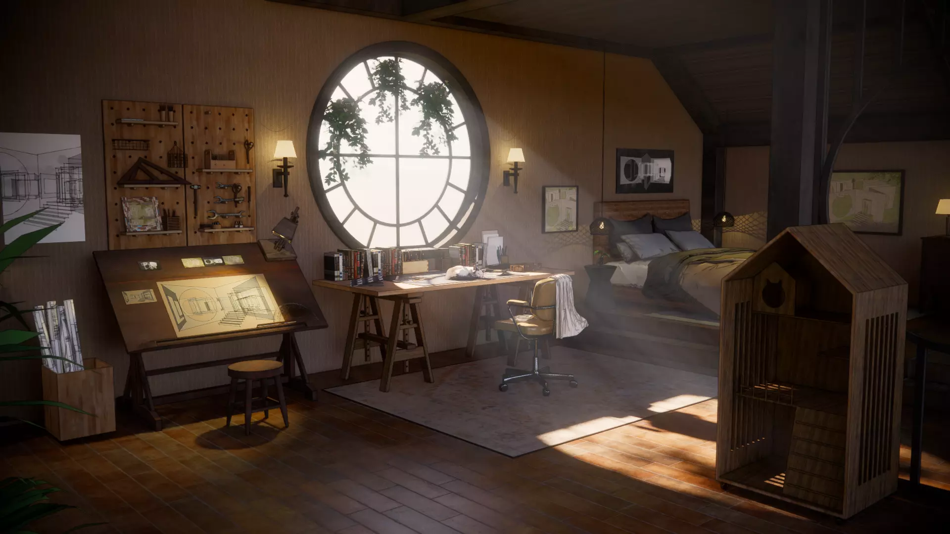 Carpenter  cabin of architect Low-poly 3D model_0