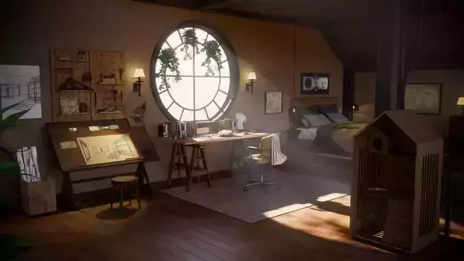 Carpenter  cabin of architect Low-poly 3D model