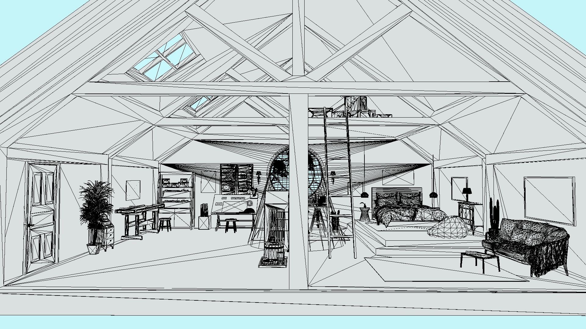 Carpenter  cabin of architect Low-poly 3D model_10