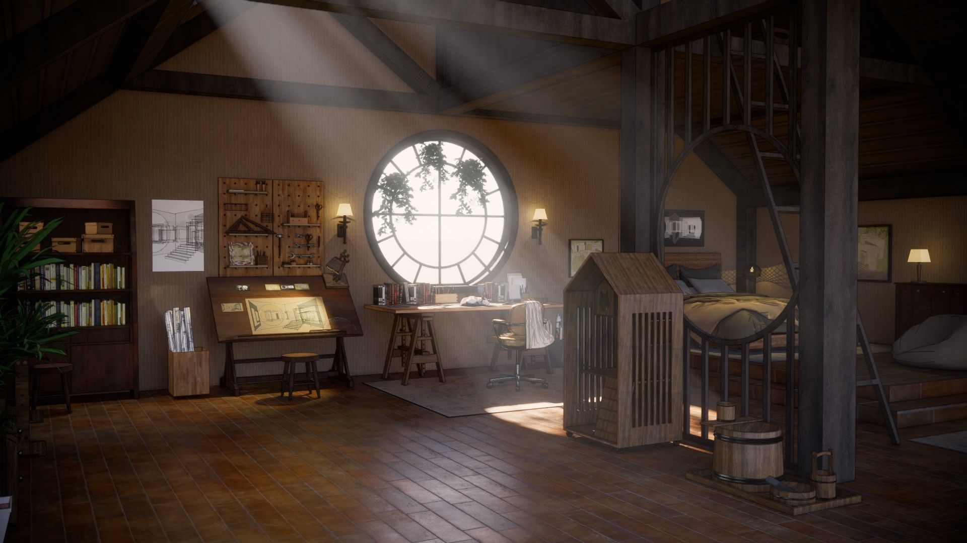 Carpenter  cabin of architect Low-poly 3D model_2