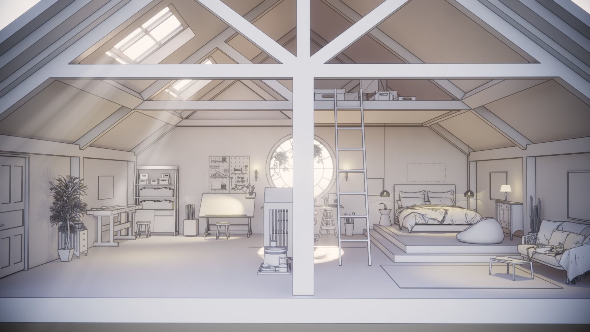 Carpenter  cabin of architect Low-poly 3D model_8