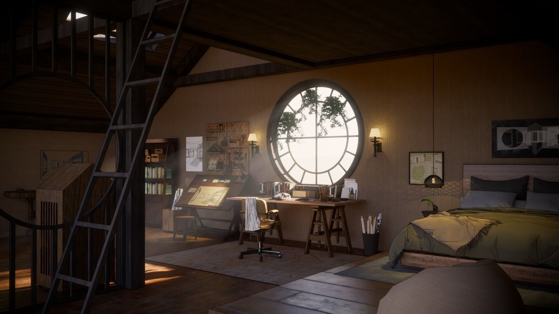 Carpenter  cabin of architect Low-poly 3D model_5