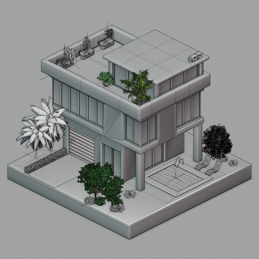 Mansion House  Low-poly 3D model 003 Low-poly 3D model_2