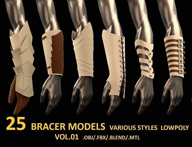 25 Bracer Low and Medium poly models   various style Low-poly 3D model