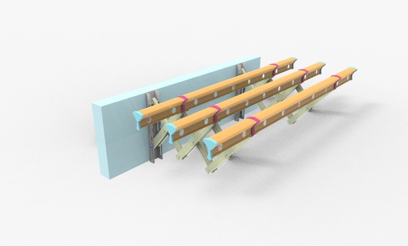 Telescopic pair of wooden rails 3D model_3