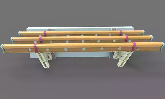 Telescopic pair of wooden rails 3D model