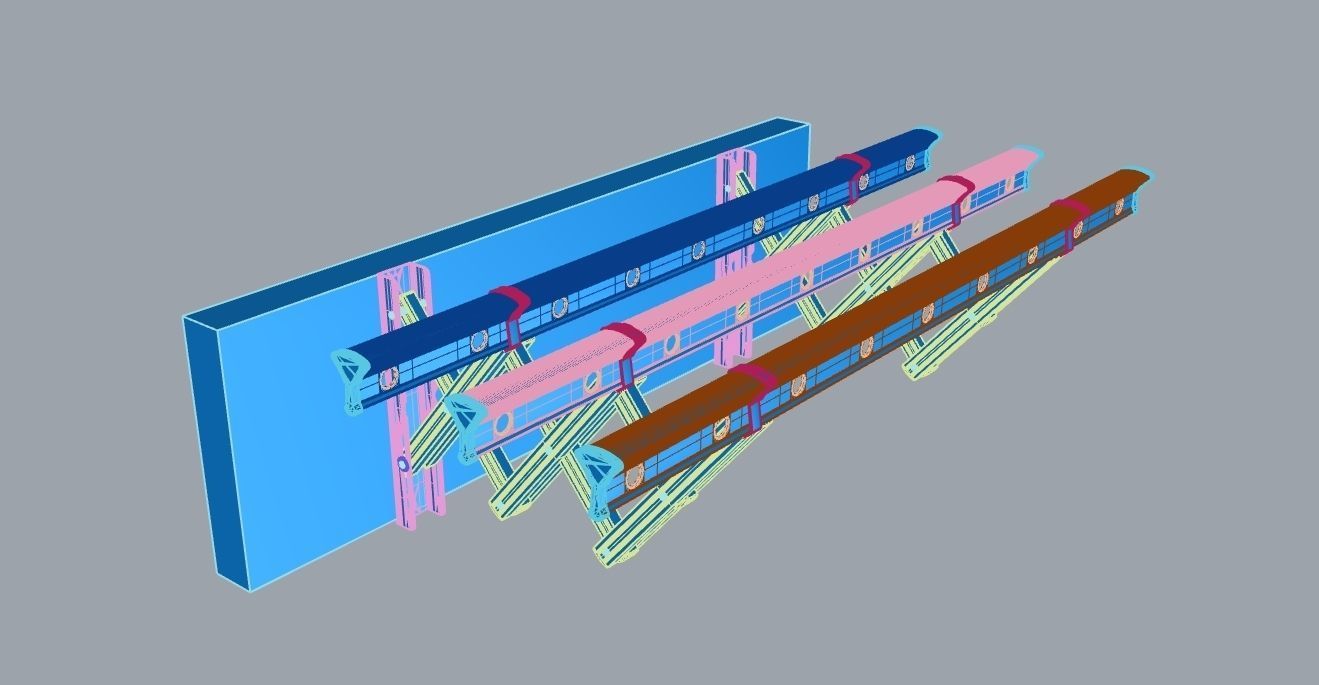 Telescopic pair of wooden rails 3D model_9
