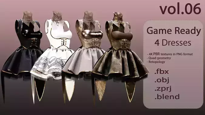 4 Dresses -low poly- vol 06 Low-poly 3D model