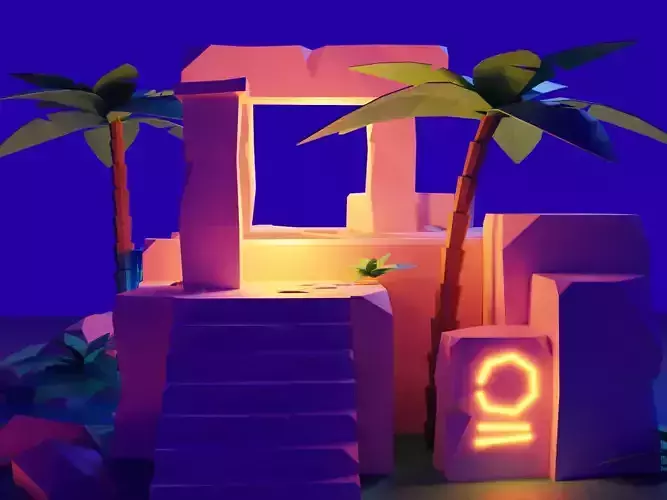 Cartoon Ancient Ruin night