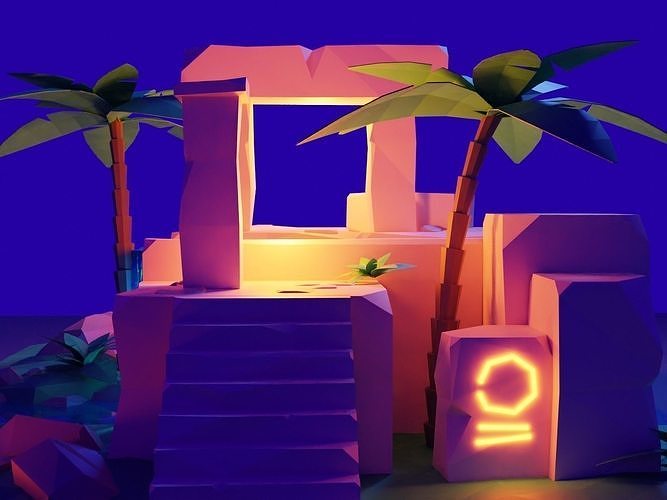 Cartoon Ancient Ruin night 3D model