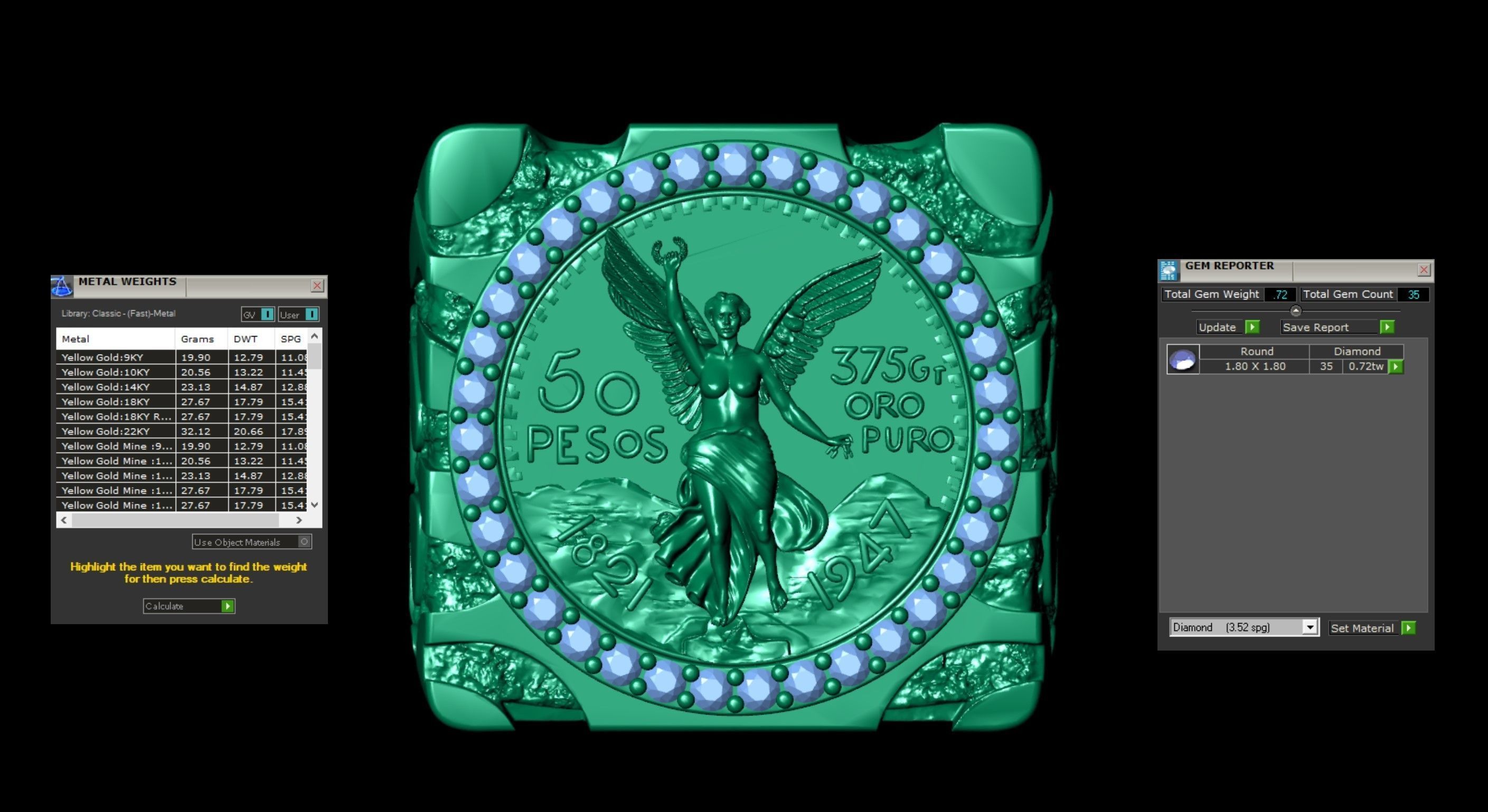 Wings of Victory Gold Coin Nugget Ring 3D print model_5