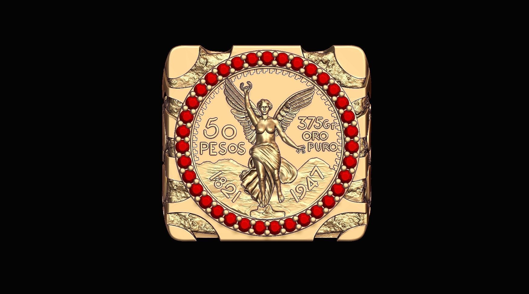 Wings of Victory Gold Coin Nugget Ring 3D print model_1