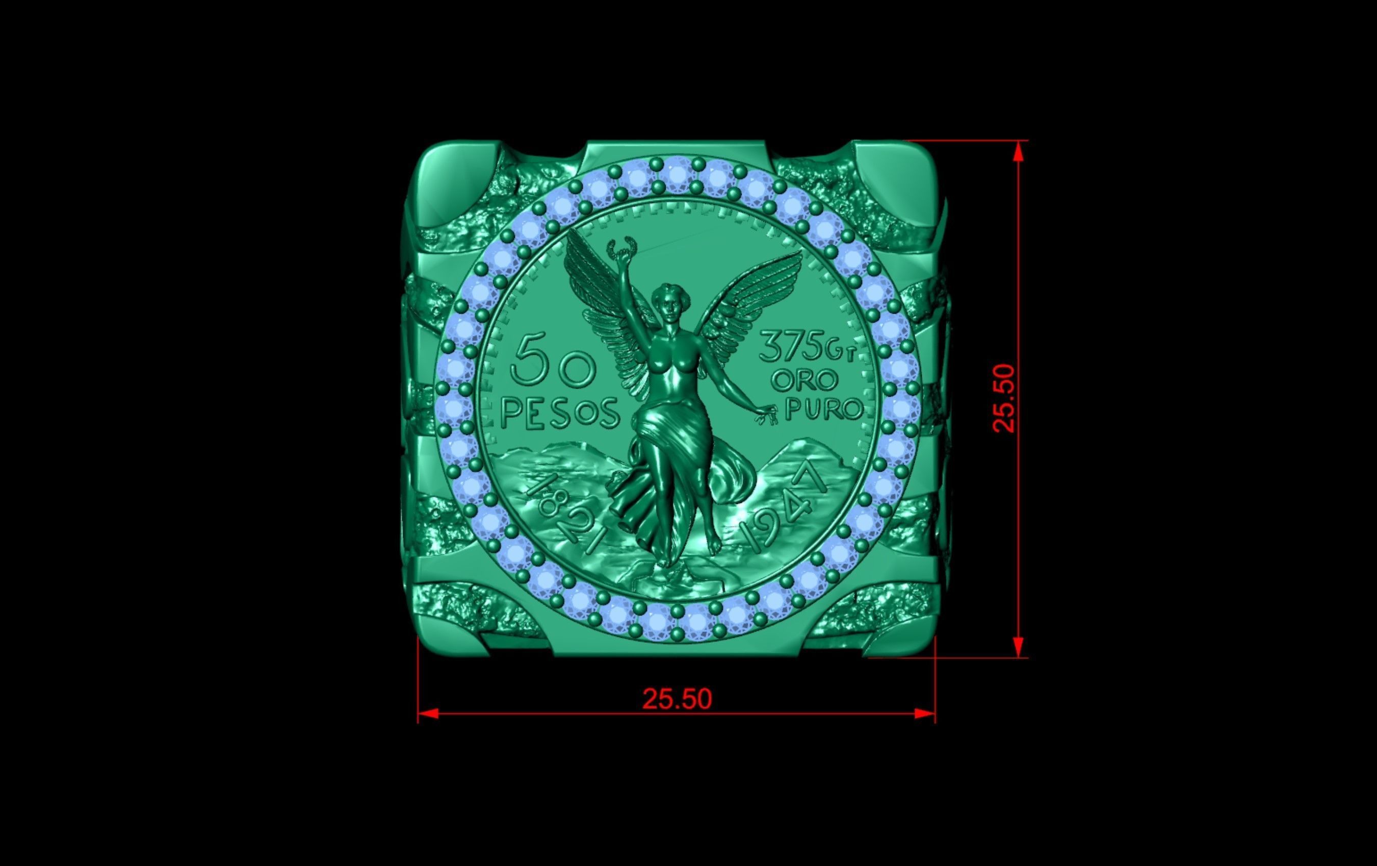 Wings of Victory Gold Coin Nugget Ring 3D print model_6